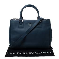مملوكة مسبقًا Tory Burch Blue Leather Large Double Zip Robinson Tote