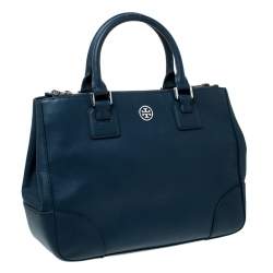 مملوكة مسبقًا Tory Burch Blue Leather Large Double Zip Robinson Tote