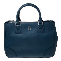 مملوكة مسبقًا Tory Burch Blue Leather Large Double Zip Robinson Tote