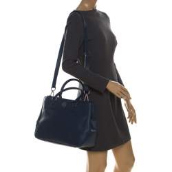 مملوكة مسبقًا Tory Burch Blue Leather Large Double Zip Robinson Tote