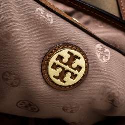 Pre Owned Tory Burch Khaki Canvas and Leather Shopper Tote