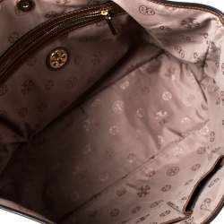 Pre Owned Tory Burch Khaki Canvas and Leather Shopper Tote