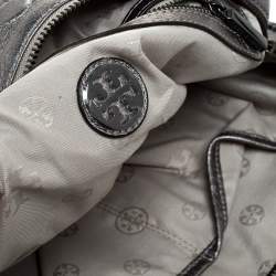 Pre Owned Tory Burch Metallic Dark Grey Boston Bag