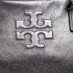 Pre Owned Tory Burch Metallic Dark Grey Boston Bag