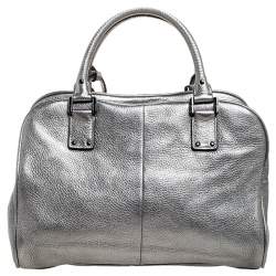 Pre Owned Tory Burch Metallic Dark Grey Boston Bag