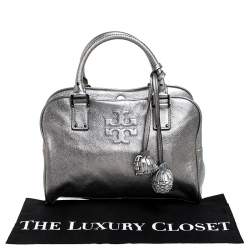 Pre Owned Tory Burch Metallic Dark Grey Boston Bag