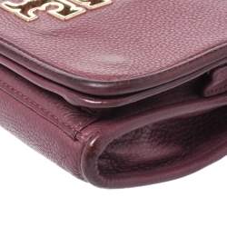 Pre Owned Tory Burch Burgundy Leather Britten Flap Crossbody Bag