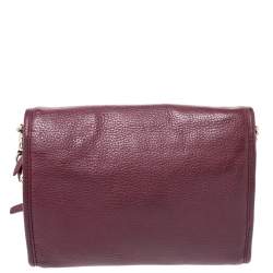 Pre Owned Tory Burch Burgundy Leather Britten Flap Crossbody Bag