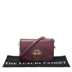 Pre Owned Tory Burch Burgundy Leather Britten Flap Crossbody Bag