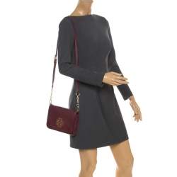 Pre Owned Tory Burch Burgundy Leather Britten Flap Crossbody Bag
