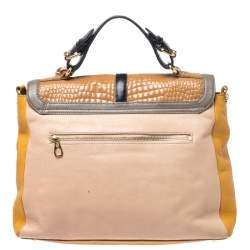 Pre Owned Tory Burch Multicolor Croc Embossed Leather Top Handle Bag