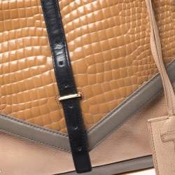 Pre Owned Tory Burch Multicolor Croc Embossed Leather Top Handle Bag