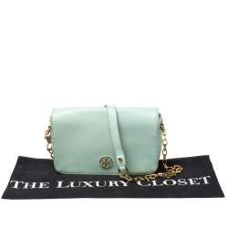 Pre Owned Tory Burch Lime Green Leather Robinson Crossbody Bag