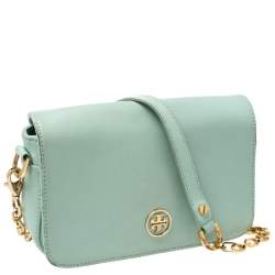 Pre Owned Tory Burch Lime Green Leather Robinson Crossbody Bag