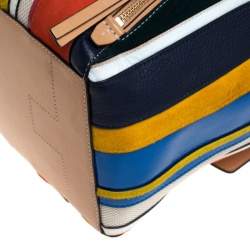 Pre Owned حقيب توري برش هالف مون بالون سترايب كانفاس و جلد/سويدي/ فرو متعددة الألوان