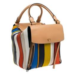 Pre Owned حقيب توري برش هالف مون بالون سترايب كانفاس و جلد/سويدي/ فرو متعددة الألوان