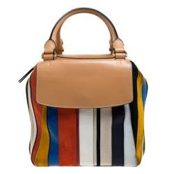 Pre Owned حقيب توري برش هالف مون بالون سترايب كانفاس و جلد/سويدي/ فرو متعددة الألوان