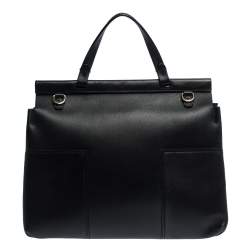 Pre Owned حقيبة توري برش يد علوية Block T جلد سوداء