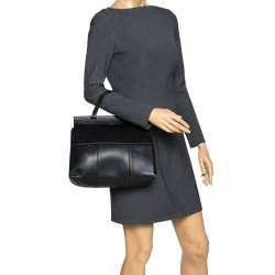 Pre Owned حقيبة توري برش يد علوية Block T جلد سوداء