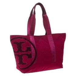 مملوكة مسبقًا Tory Burch Fuchsia Nylon Marion Shopper Tote