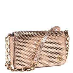 مملوكة مسبقًا Tory Burch Metallic Rose Gold Leather Crossbody Bag
