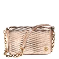 مملوكة مسبقًا Tory Burch Metallic Rose Gold Leather Crossbody Bag