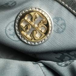 Pre Owned Tory Burch Metallic Silver Leather and Glitters Flap Shoulder Bag