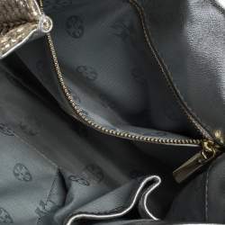 Pre Owned Tory Burch Metallic Silver Leather and Glitters Flap Shoulder Bag