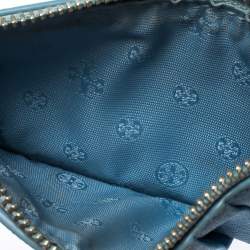 Tory Burch Light Blue Leather Top Zip Slim Card Holder