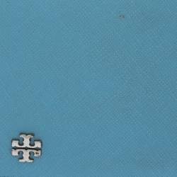 Tory Burch Light Blue Leather Top Zip Slim Card Holder