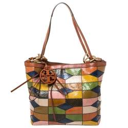 Pre Owned Tory Burch Multicolor Snakeskin and Leather Farah Patchwork Hobo
