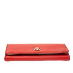 Pre Owned Tory Burch Orange Leather Robinson Envelope Flap Wallet