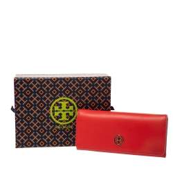 Pre Owned Tory Burch Orange Leather Robinson Envelope Flap Wallet