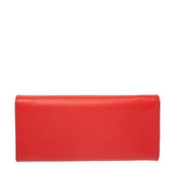 Pre Owned Tory Burch Orange Leather Robinson Envelope Flap Wallet