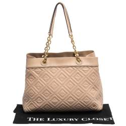 مملوكة مسبقًا Tory Burch Beige Quilted Leather Fleming Tote