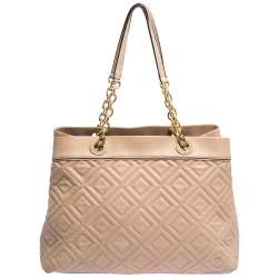 مملوكة مسبقًا Tory Burch Beige Quilted Leather Fleming Tote