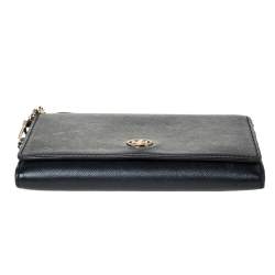 Pre Owned Tory Burch Black Leather Robinson Flap Chain Clutch Bag