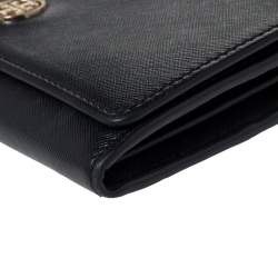 Pre Owned Tory Burch Black Leather Robinson Flap Chain Clutch Bag