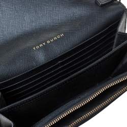 Pre Owned Tory Burch Black Leather Robinson Flap Chain Clutch Bag