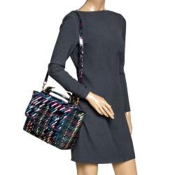 Pre Owned Tory Burch Multicolor Coated Canvas and Tweed Top Handle Bag