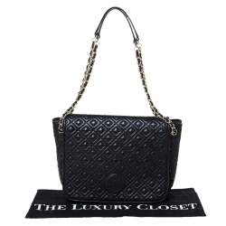 مملوكة مسبقًا حقيبة كتف توري برش سلسلة قلاب ماريون جلد مبطنة سوداء