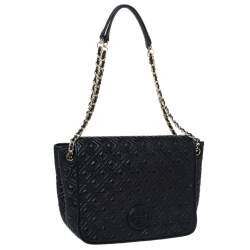 مملوكة مسبقًا حقيبة كتف توري برش سلسلة قلاب ماريون جلد مبطنة سوداء