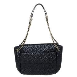 مملوكة مسبقًا حقيبة كتف توري برش سلسلة قلاب ماريون جلد مبطنة سوداء