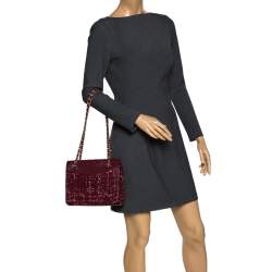 مملوكة مسبقًا Tory Burch Red Tweed and Leather Fleming Chain Shoulder Bag