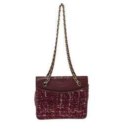 مملوكة مسبقًا Tory Burch Red Tweed and Leather Fleming Chain Shoulder Bag