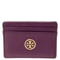 Pre Owned حافظة بطاقات توري بورش "روبينسون" جلد بنفسجي