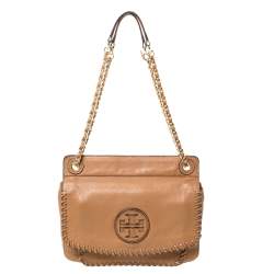 Pre Owned Tory Burch Tan Leather Chelsea Flap Shoulder Bag