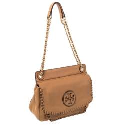 Pre Owned Tory Burch Tan Leather Chelsea Flap Shoulder Bag