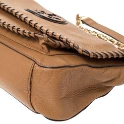 Pre Owned Tory Burch Tan Leather Chelsea Flap Shoulder Bag