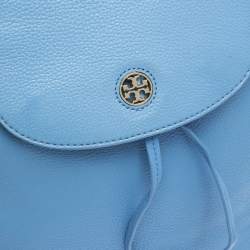 Pre Owned Tory Burch Blue Leather Brody Drawstring Backpack